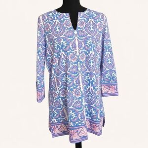 Coolibar St Lucia Tunic Top M UPF 50+ Paisley Blue Pink Sun Protection NWOT